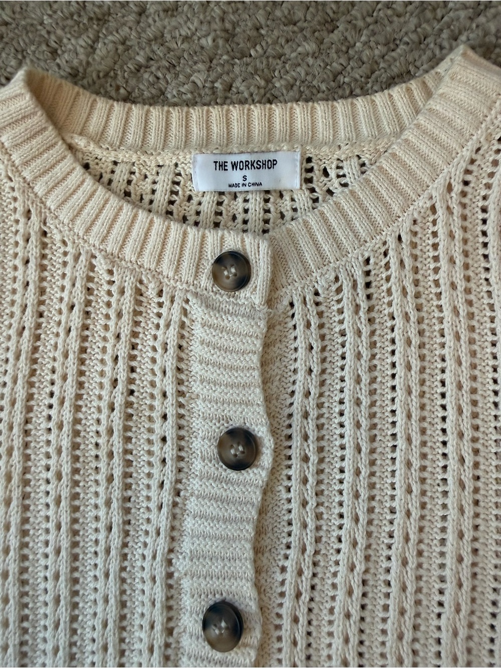 Workshop Republic Clothing Cream Open-Stitch Button Vest - Picture 3 of 7